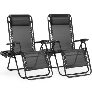 Set of 2 Zero Gravity Lounge Chairs with Cup Holder Trays & Adjustable Pillow