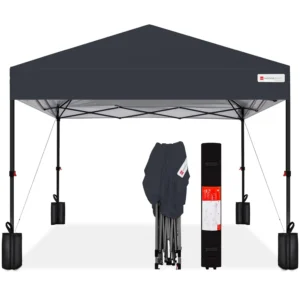 10x10ft  Pop-Up Canopy Tent with 1-Button Push Assembly, Case, and 4 Weight Bags