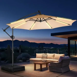10 ft Patio Umbrella with Solar Lights and Base