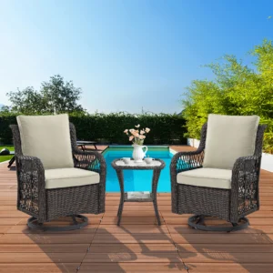 3 Pieces Wicker Swivel Rocking Chairs  with Rattan Side Table.